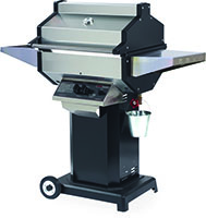 Stainless Steel Grill Head with Cast Aluminum End Caps on a Black Aluminum Column and 2 Wheel Cast Aluminum Base, 2 SS Shelves - LP (SDBOCP)